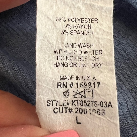 Altar'd State Denim Blue Blouse, Boho, Ruffle Sleeve, Ruched Bust, Size Large - Picture 9 of 11